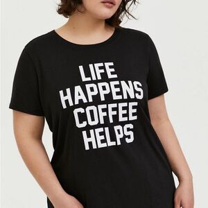 Torrid "Life Happens Coffee Helps" Black White Graphic Tee Shirt Top Size 0X